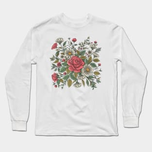 Roses and Daisies Flowers Long Sleeve T-Shirt